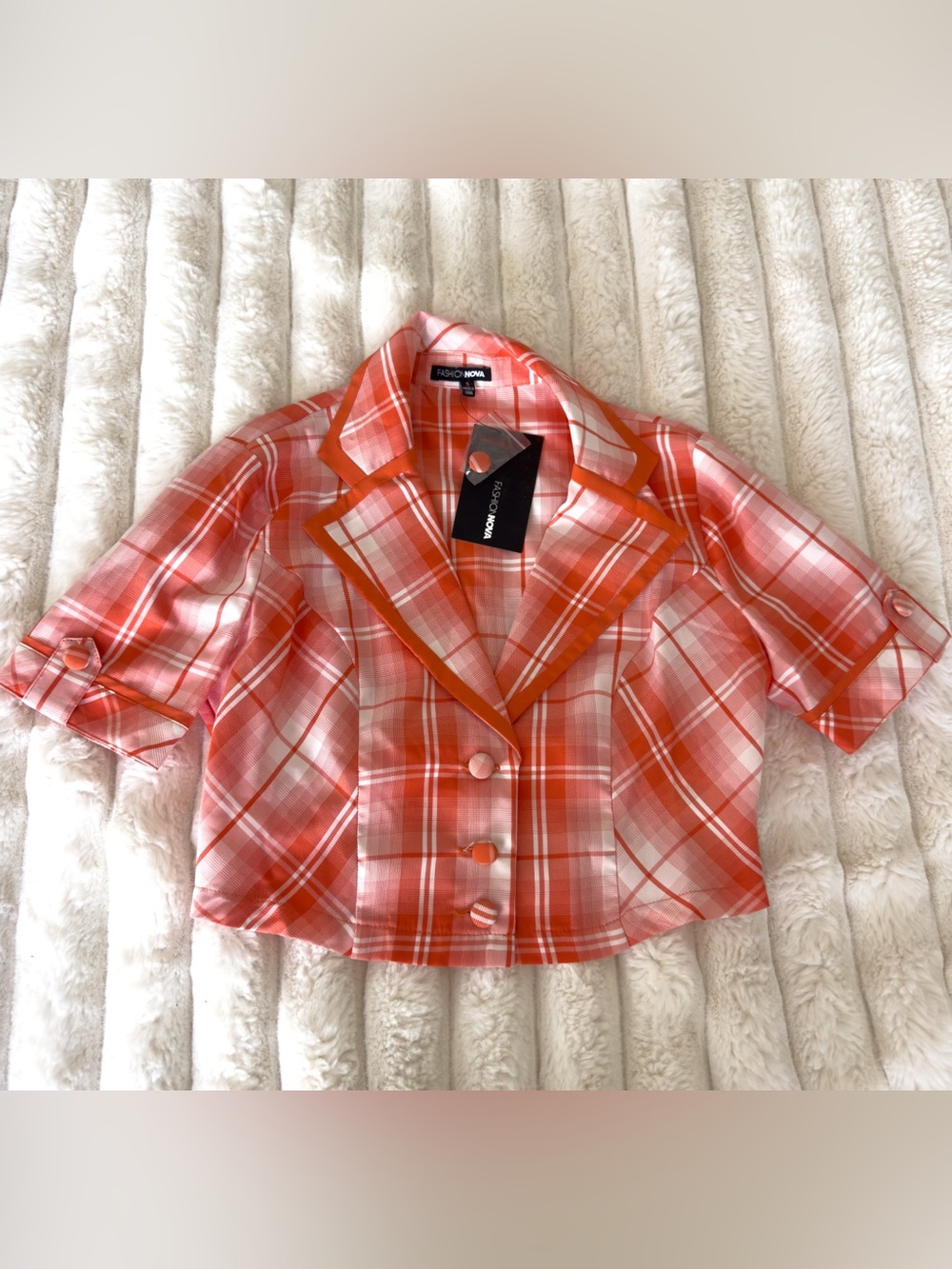 NWT Fashion Nova Orange Plaid Cropped Button Shirt